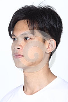 Asian man before applying make up hair style. no retouch, fresh