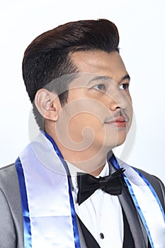 Asian man after applying make up hair style. no retouch, fresh f