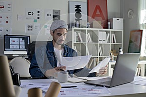 Asian man Graphic designer working in office. Artist Creative Designer Illustrator Graphic Skill Concept