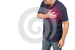 Asian man have chest pain caused by heart disease, heart attack, heart leakage isolated