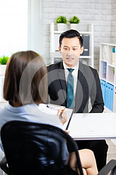 Asian man in job interview