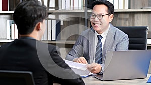 Asian man in job interview at office background, job search, business concept