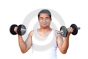 Asian man is lifting dumbbell for exercise. Concept, Exercise for health bodybuilding. Strengthen muscle.