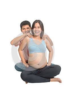 Asian man massage for pregnant wife ,Couples attending antenatal Class together