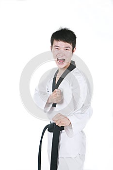 Asian man playing taekwondo