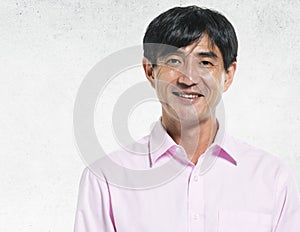 Asian Man Portrait Concrete Wall Background Concept