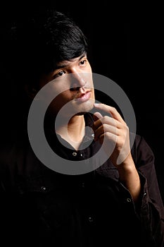 Asian man portrait in the dark