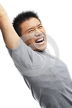 Asian man screaming to express his excitement