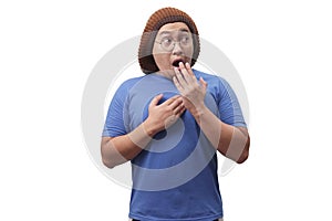 Asian Man Shocked and Closing his Mouth