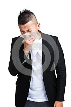 Asian man sneeze