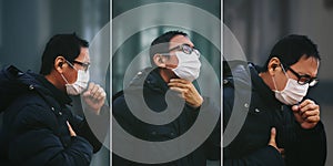 Asian man suffer from cough with face mask protection