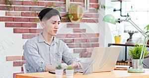 Asian man telework at home photo