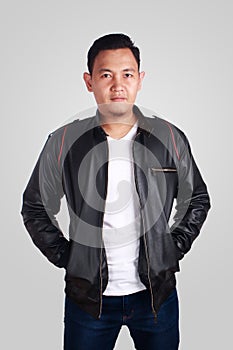 Asian Man Wearing Leather Jacket