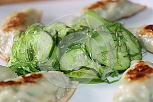 Asian Meal of Pot Stickers and Seaweed