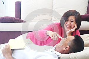 Asian Middle age couple smiling