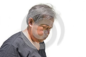 Asian middle-aged man wearing a black shirt on white background