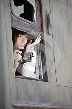 Asian model on train