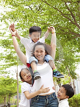 Asian Mother with her daughter and son