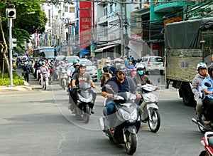Asian motorbike crowd traffic on the street