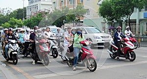 Asian motorbike crowd traffic on the street