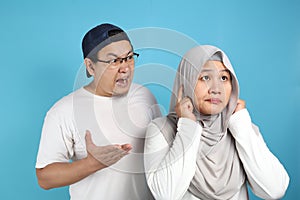 Asian Muslim Couple Having Fight