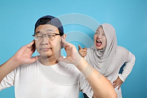 Asian Muslim Couple Having Fight