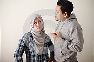 Asian muslim couple husband and wife having fight  argue and ignoring on each other  bad relationship in marriage