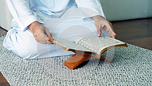 Asian Muslim Man Praying or Solat in Islam Prostration