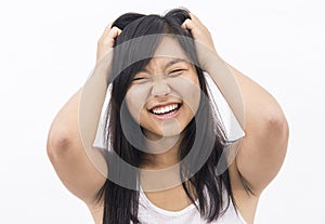 Asian neurotic girl screaming after a mistake