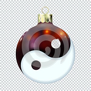 Asian New Year concept, Yin yang Dark Red Christmas ball, icon isolated. Spiritual relaxation of modern yoga meditation.