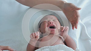 Asian, Newborn 1-month-old, baby girl crying