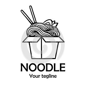 Asian Noodle and ramen logo. Chinese noodles in a box. Vector stock illustration.