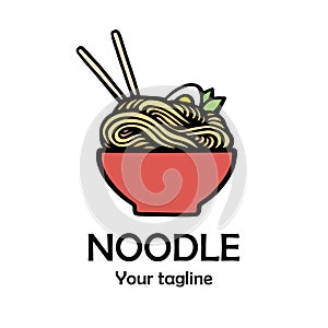 Asian Noodle and ramen logo design template. Chinese noodles in a bowl. Vector stock illustration.