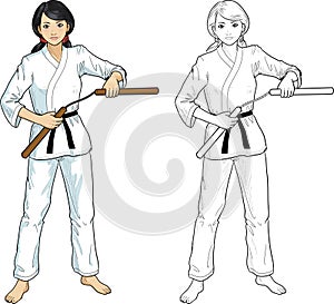 Asian Nunchuck girl in karategi photo