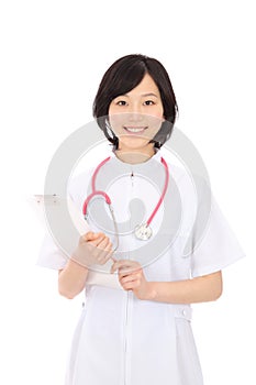 Asian nurse with a clipboard