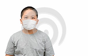 Asian obese boy wearing a protective mask to protect coronavirus outbreak