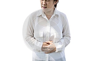 Asian office worker has a stomach ache,belly pain,discomfort in the abdomen,indigestion,gastritis,gastric ulcer,digestive