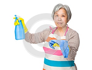 Asian old woman use of detergent fo cleaning