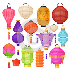 Asian paper traditional bright colorful lantern set