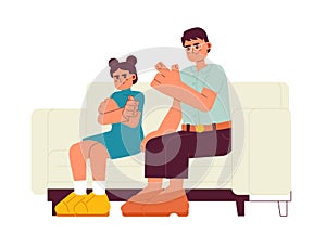 Asian parent scolding child flat vector spot illustration