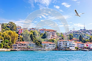 Asian part of Istanbul with Camlica Mosque on the hill, view from the Bosphorus, Istanbul