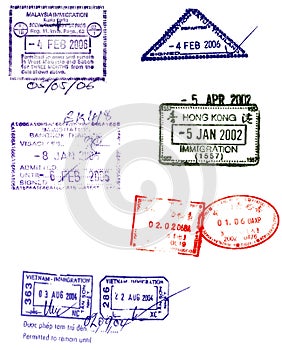 Asiático pasaporte sellos vectores 