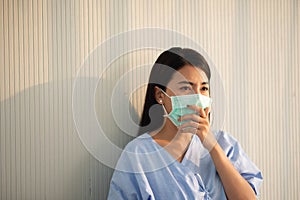 Asian patient woman wearing mask protect virus from sickness