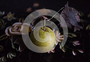 Asian Pear on Antique Floral Sideboard