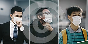 Asian people suffer from cough with face mask protection