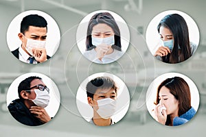Asian people suffer from cough with face mask protection