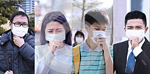 Asian people suffer from cough with face mask protection photo
