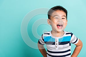 Asian portrait of cute little boy kid happy face he laughing smiles
