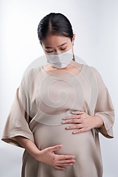 Asian pregnant women wearing medical masks. Healthy pregnancy concept
