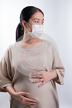 Asian pregnant women wearing medical masks. Healthy pregnancy concept